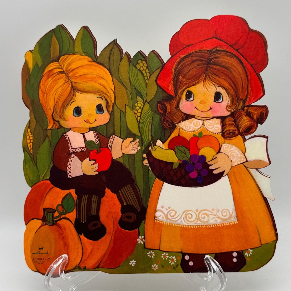 Vintage 1971 Hallmark Thanksgiving Pilgrim Die Cut Centerpiece Table Decor 8"